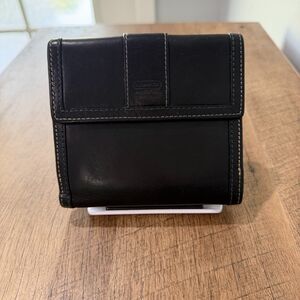 Vintage Coach Leather Billfold Wallet Italy Black 90s Credit Cards Coin Snap